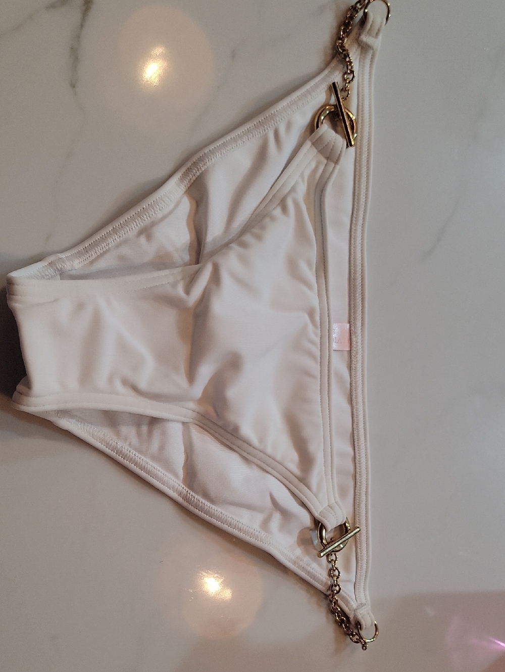 White Bikini Bottom with Gold Chain Accents
